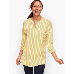 Talbots Blouse Womens Small Yellow White Striped Lightweight Long Sleeve Shirt